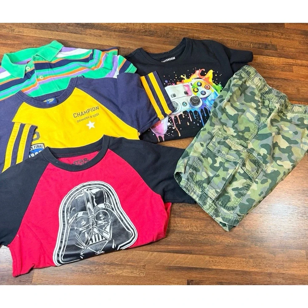 Back to school Boys size 8 bundle. Star Wars, Chaps, Osh Kosh, gamer and camo